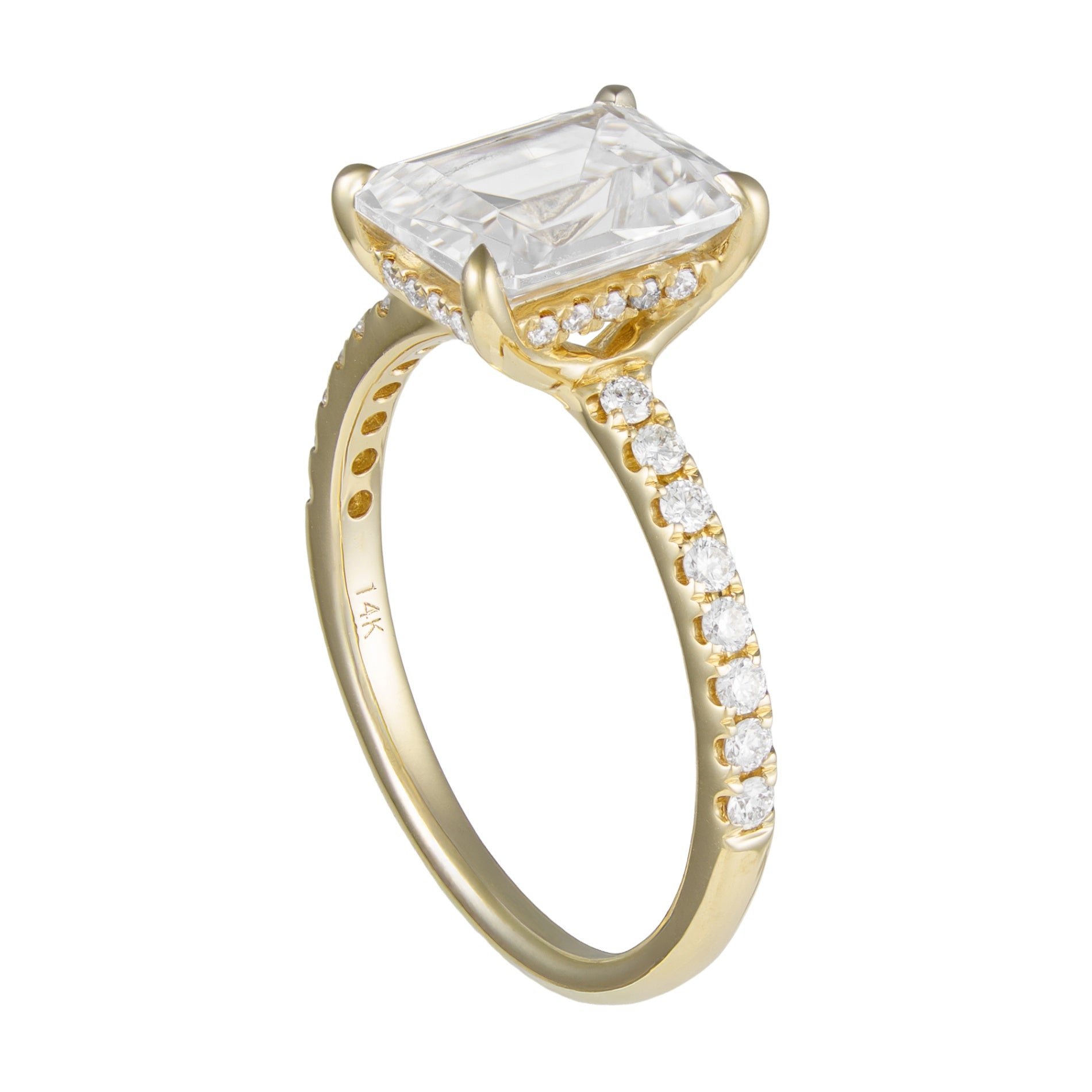 14K Yellow Gold 1/4cttw Emerald Diamond Petite Set Hidden Halo Semi-Mount by Imagine Bridal