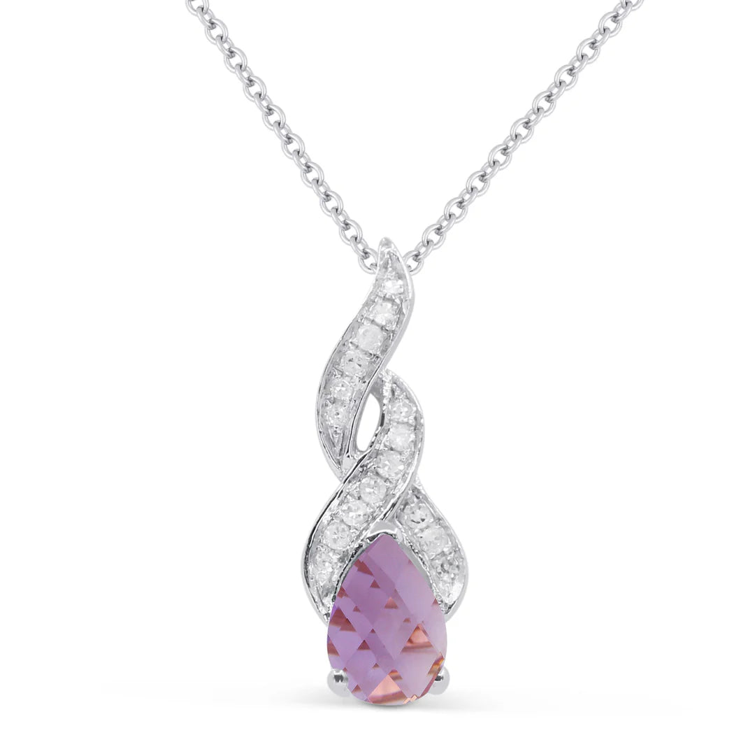 14K WG PS Amethyst & 1/20cttw Diamond Twist Accent Pendant Necklace