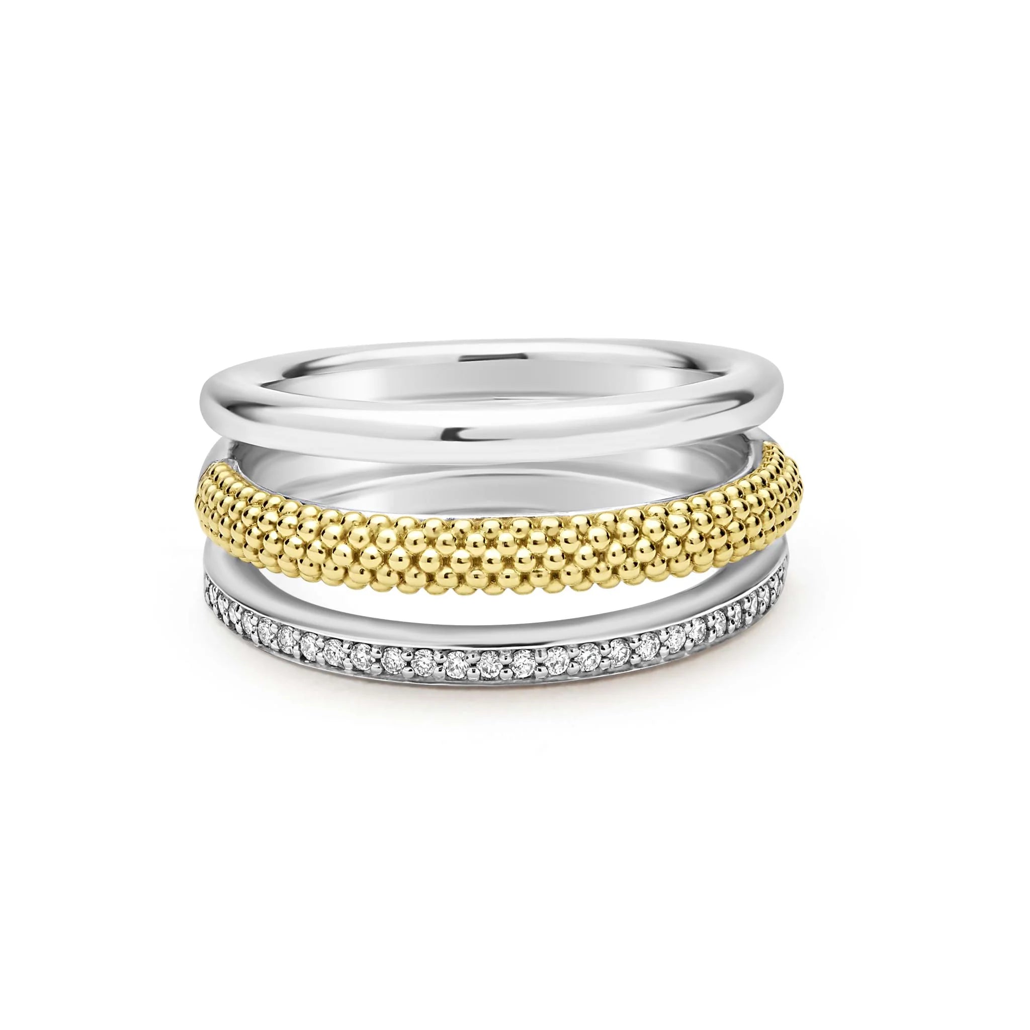 SS/18K Caviar Lux 25 Diamond 3 Row Ring by LAGOS