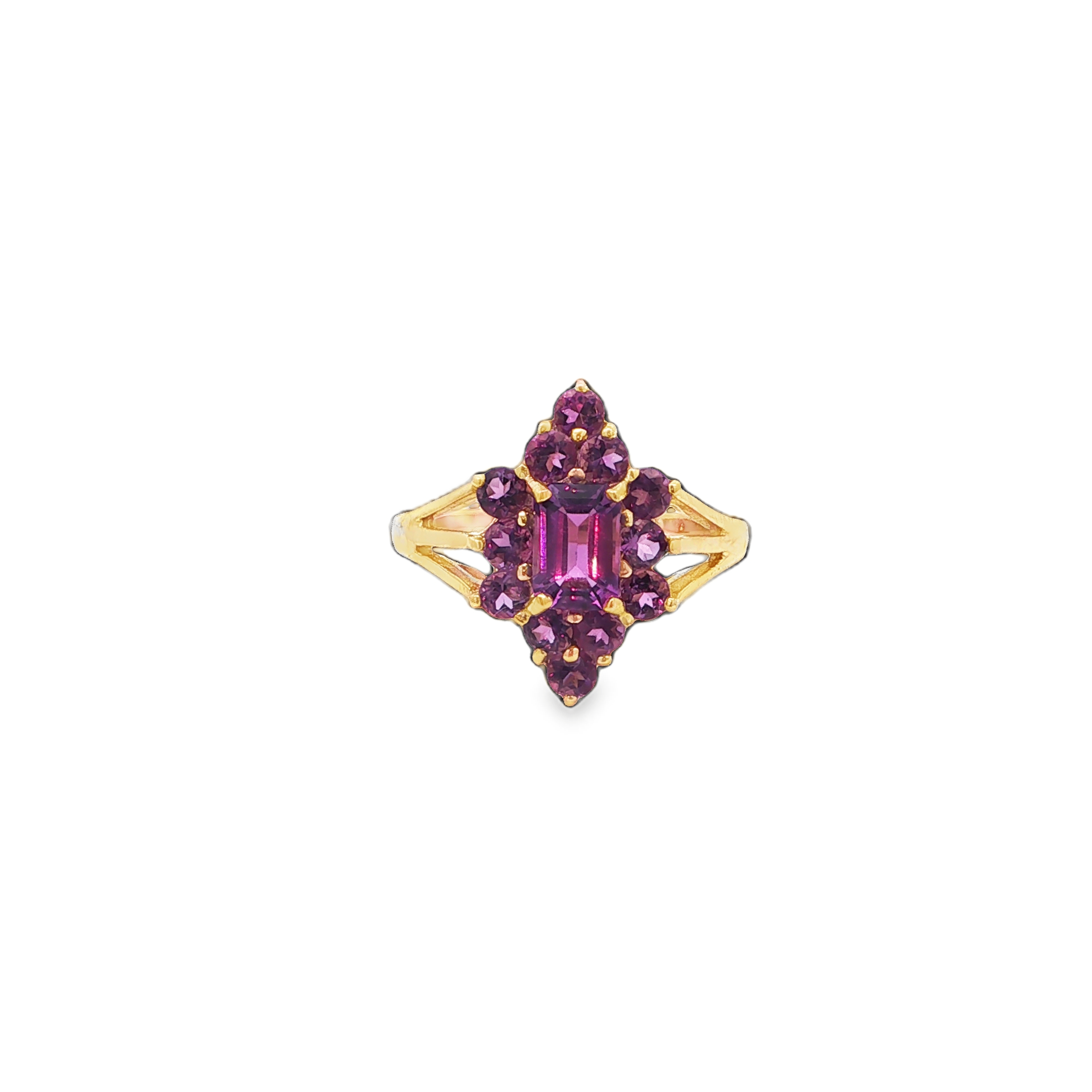 14K YG EC Amethyst & Amethyst Halo Split Shank Ring *Estate Item Sold as is, Final Sale*