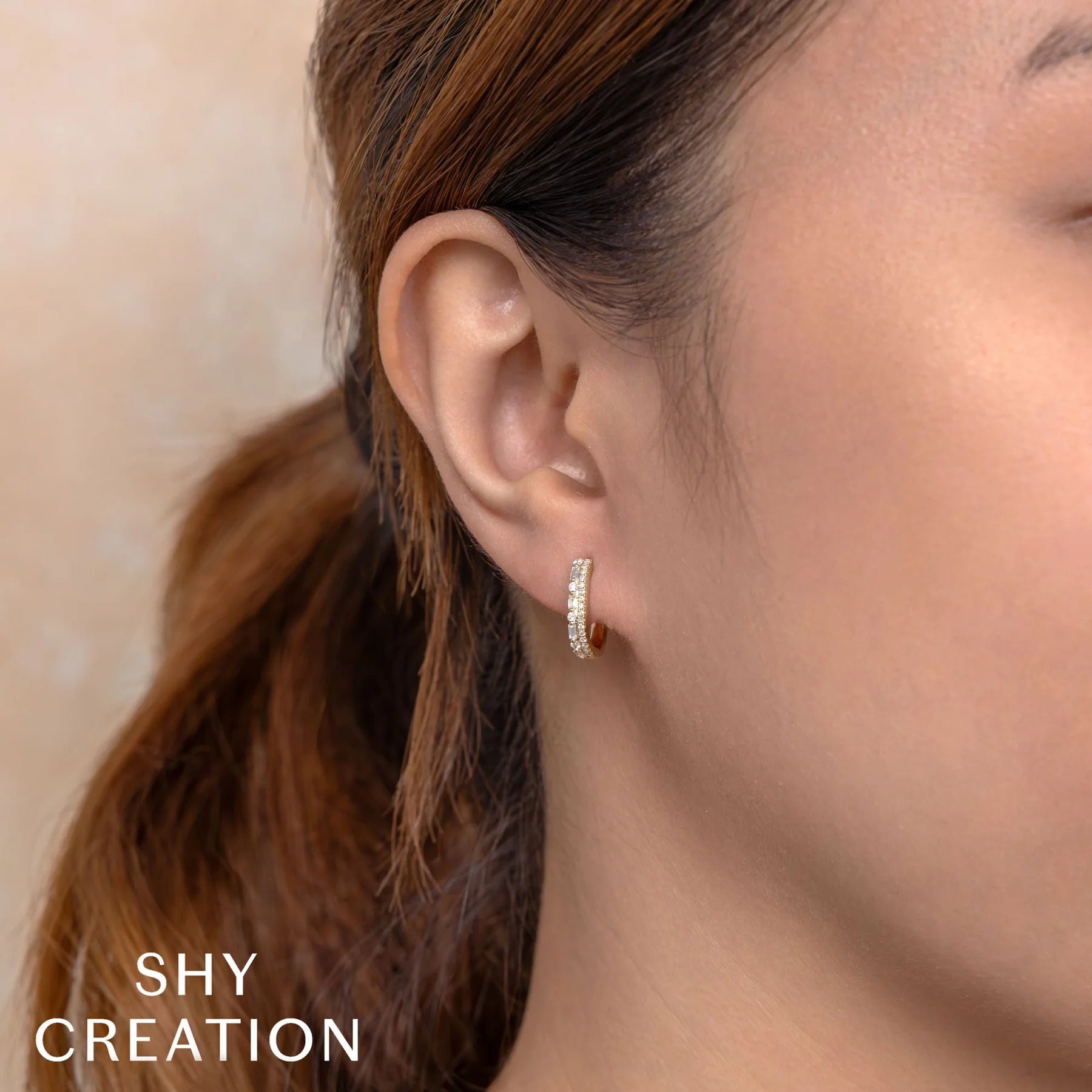 14K YG 3/10cttw Diamond Round & Baguette Layered Huggies