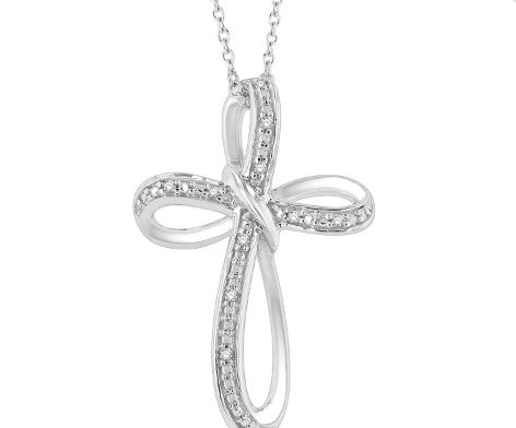 Sterling Silver 1/50cttw Diamond Infinity Cross Pendant Necklace
