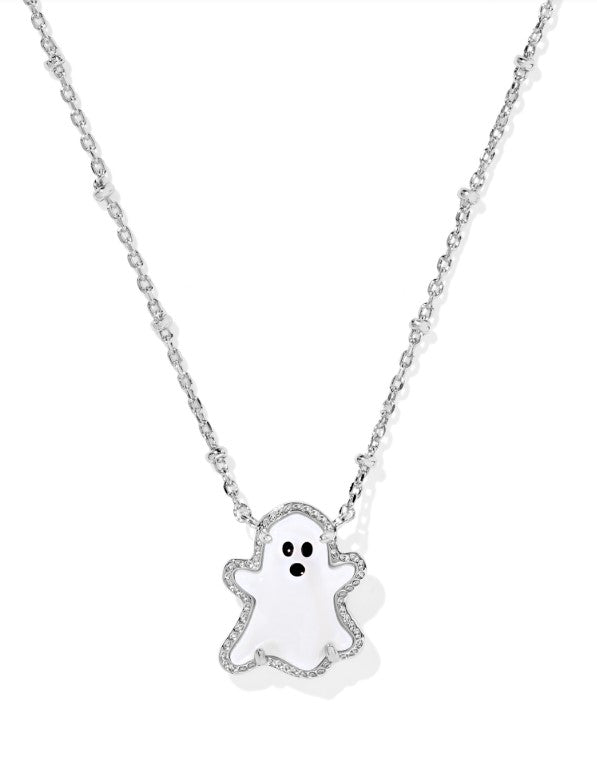Rhodium Plated Ghost Short Pendant Necklace in White MOP by Kendra Scott