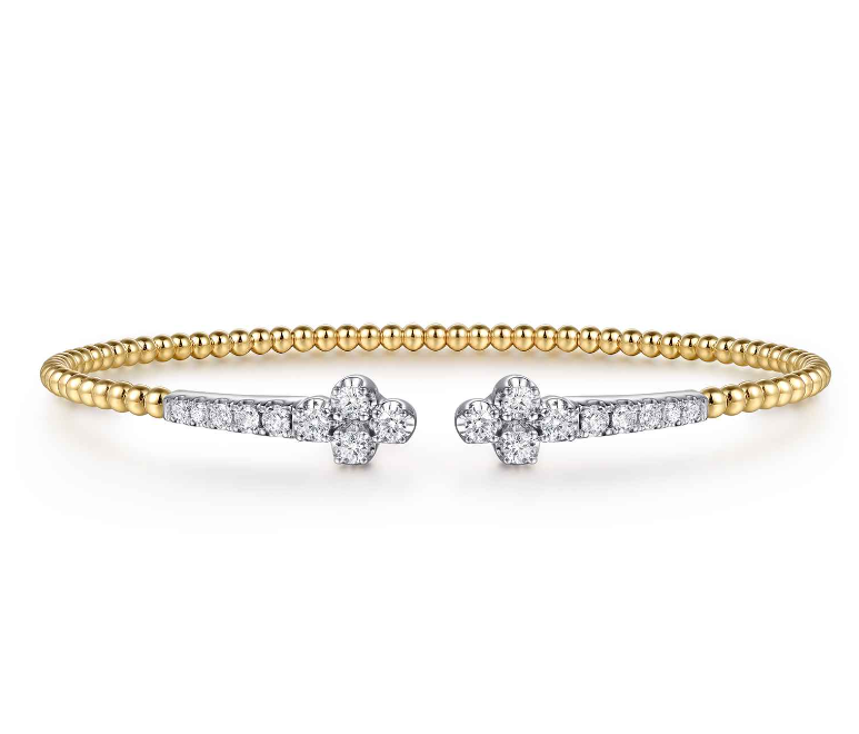 14K Two-Tone Diamond Open Clover Bujukan Bangle by Gabriel NY