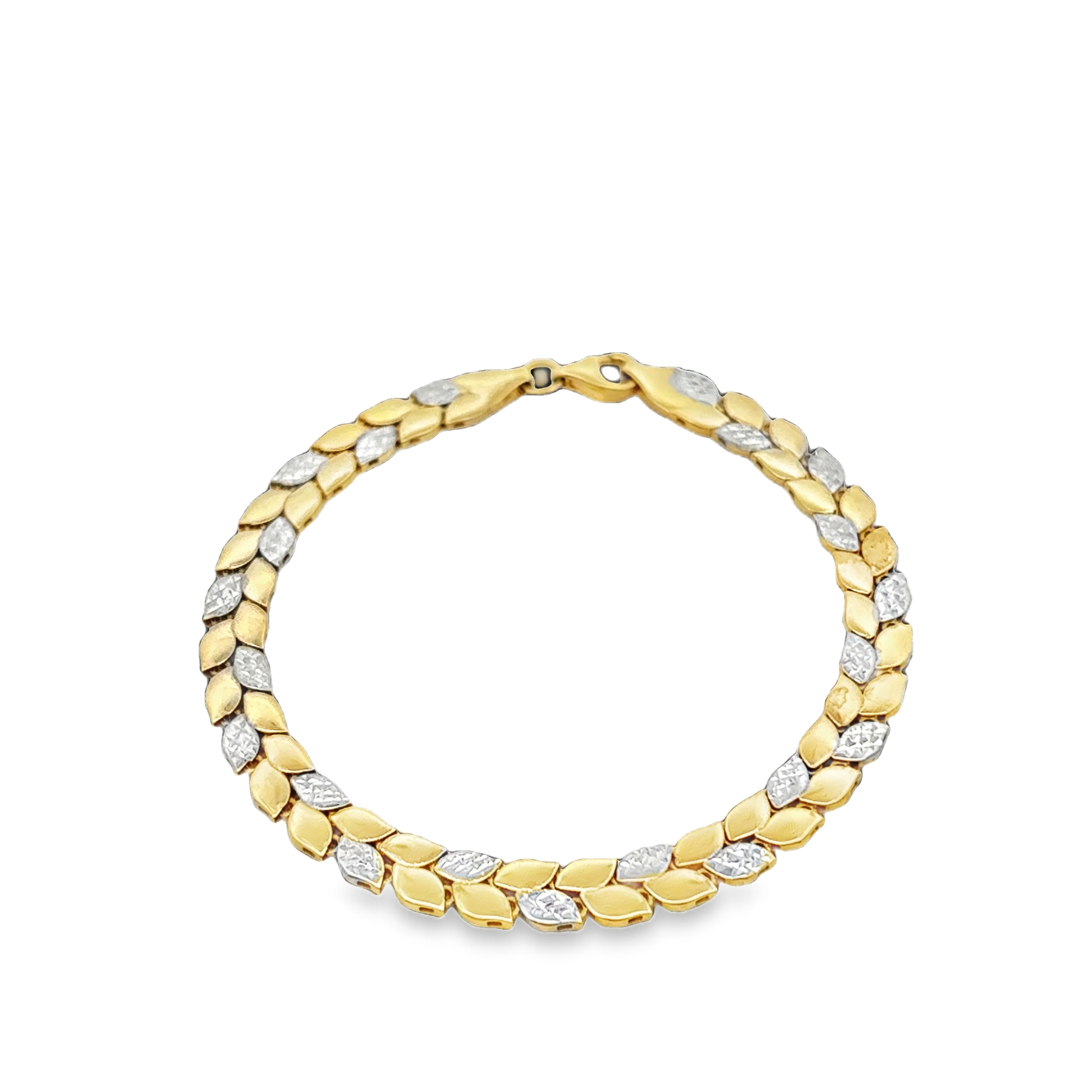 14K Two-Tone Leaf Link Bracelet with Lobster Clasp *Estate Item Sold as is, Final Sale*