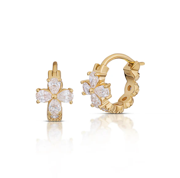 18K Yellow Gold Flower Diamond Baby Bezel Huggies by Erica Courtney
