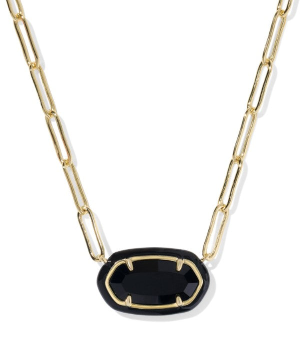 Gold Plated Elisa Enamel Frame Paperclip Necklace in Black Agate by Kendra Scott Main image