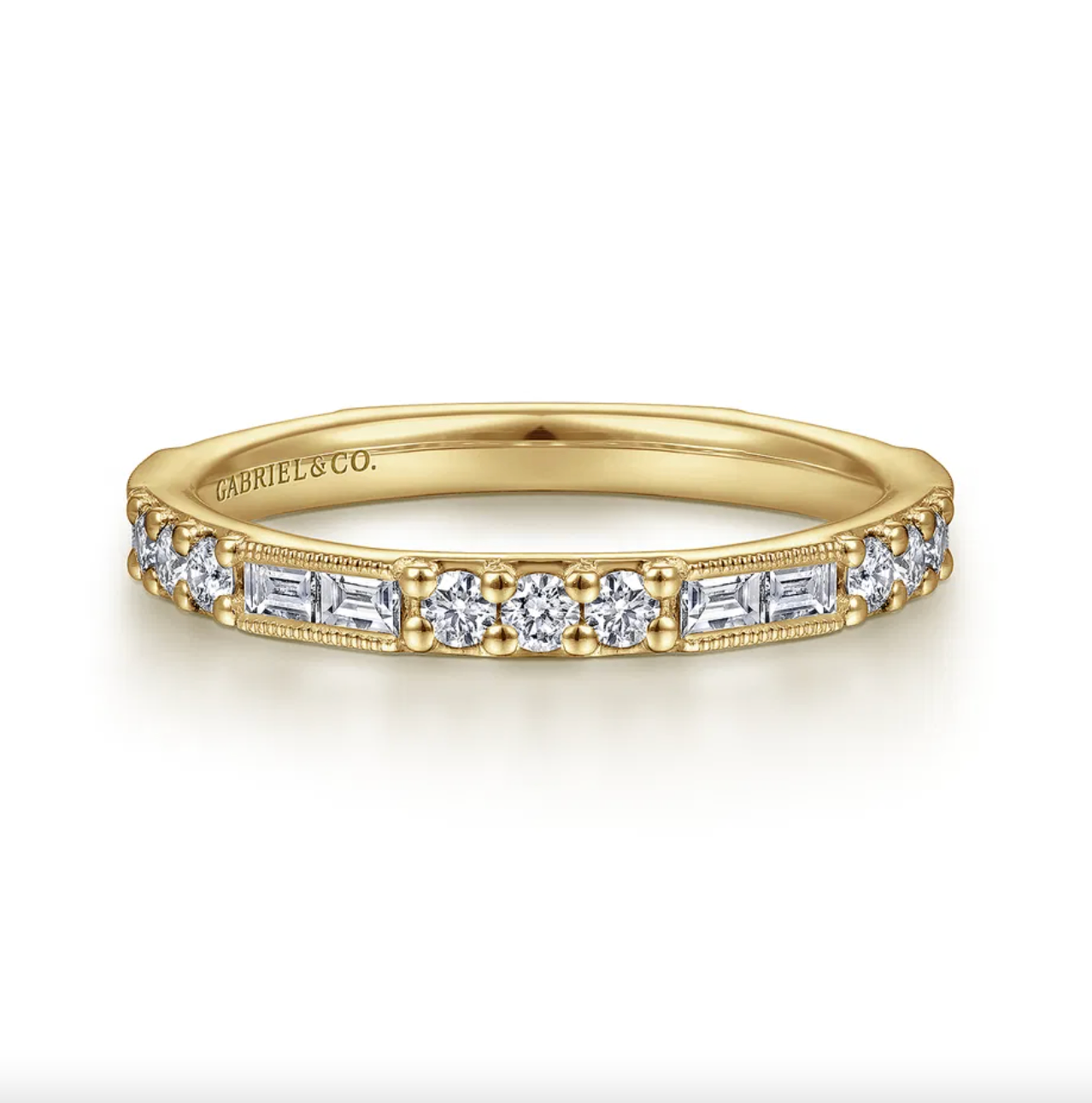 14K YG Baguette & Round Diamond Stackable Band by Gabriel NY Main image