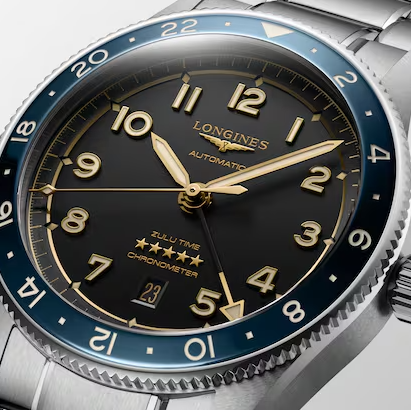 Longines Spirit Zulu Time GMT 42mm Watch with Anthracite Dial & Blue Bezel