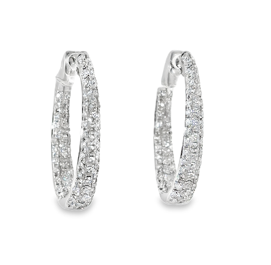 14K White Gold Graduated Pave Diamond Inside Out Hoops Main image