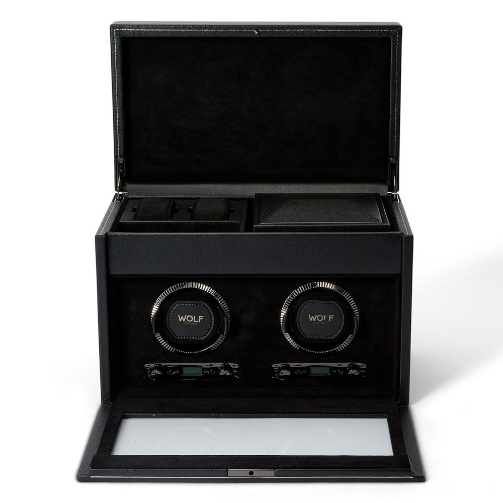 British Racing Double Watch Winder with Storage - Black