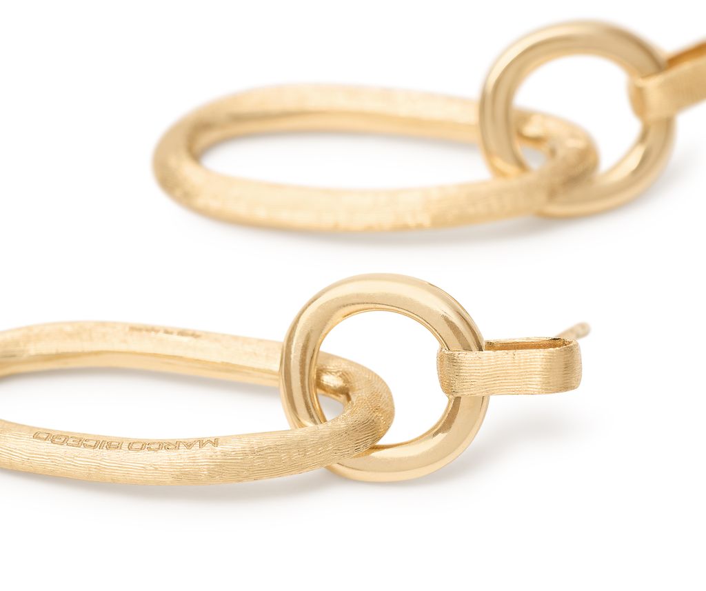 18K YG Jaipur Gold Polished & Engraved Link Drop Earrings by Marco Bicego