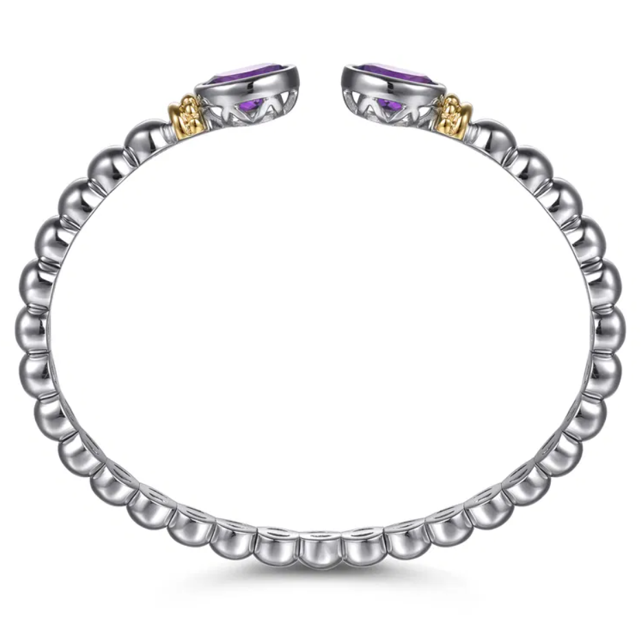 Sterling Silver & 14K YG Bujukan Amethyst Open Bangle by Gabriel NY Main image