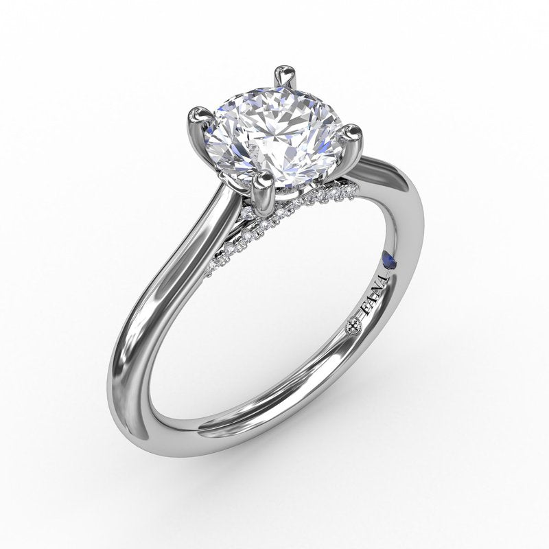 14K WG Round Solitaire Semi-Mount with Diamond Cross Bridge by Fana