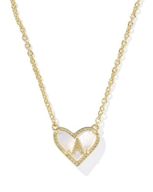 Gold Plated Heart Letter "A" Pendant Necklace in Ivory MOP by Kendra Scott