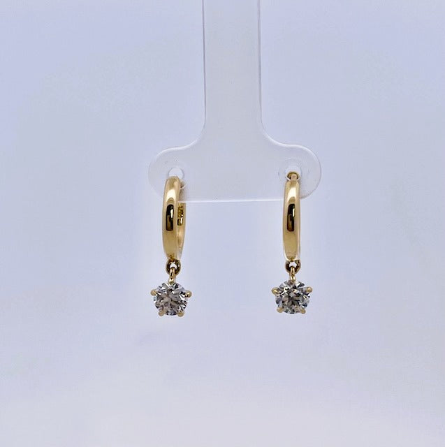 18K YG 1.00cttw Round Diamond Dangle Huggie Earrings J+ SI2+ Main image