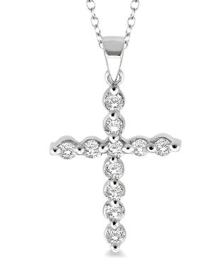 STERLING SILVER 1/10CTTW DIAMOND CROSS PENDANT NECKLACE Main image