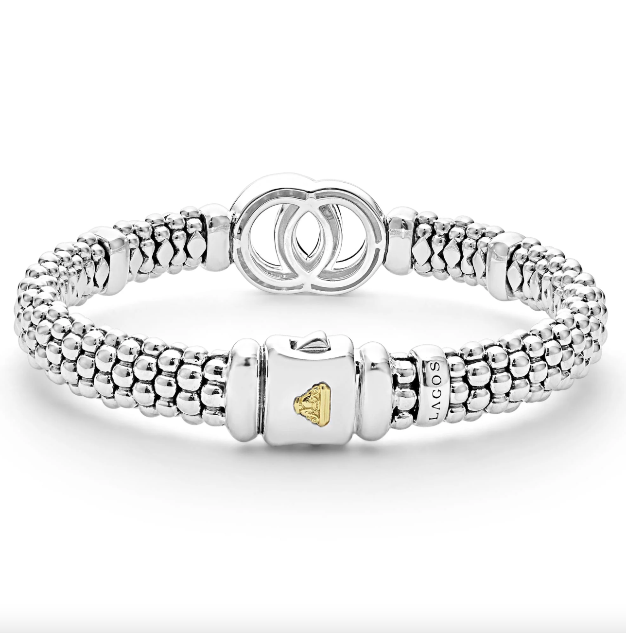 SS/18k Signature Caviar Diamond Interlocking 9mm Bracelet by Lagos Secondary image