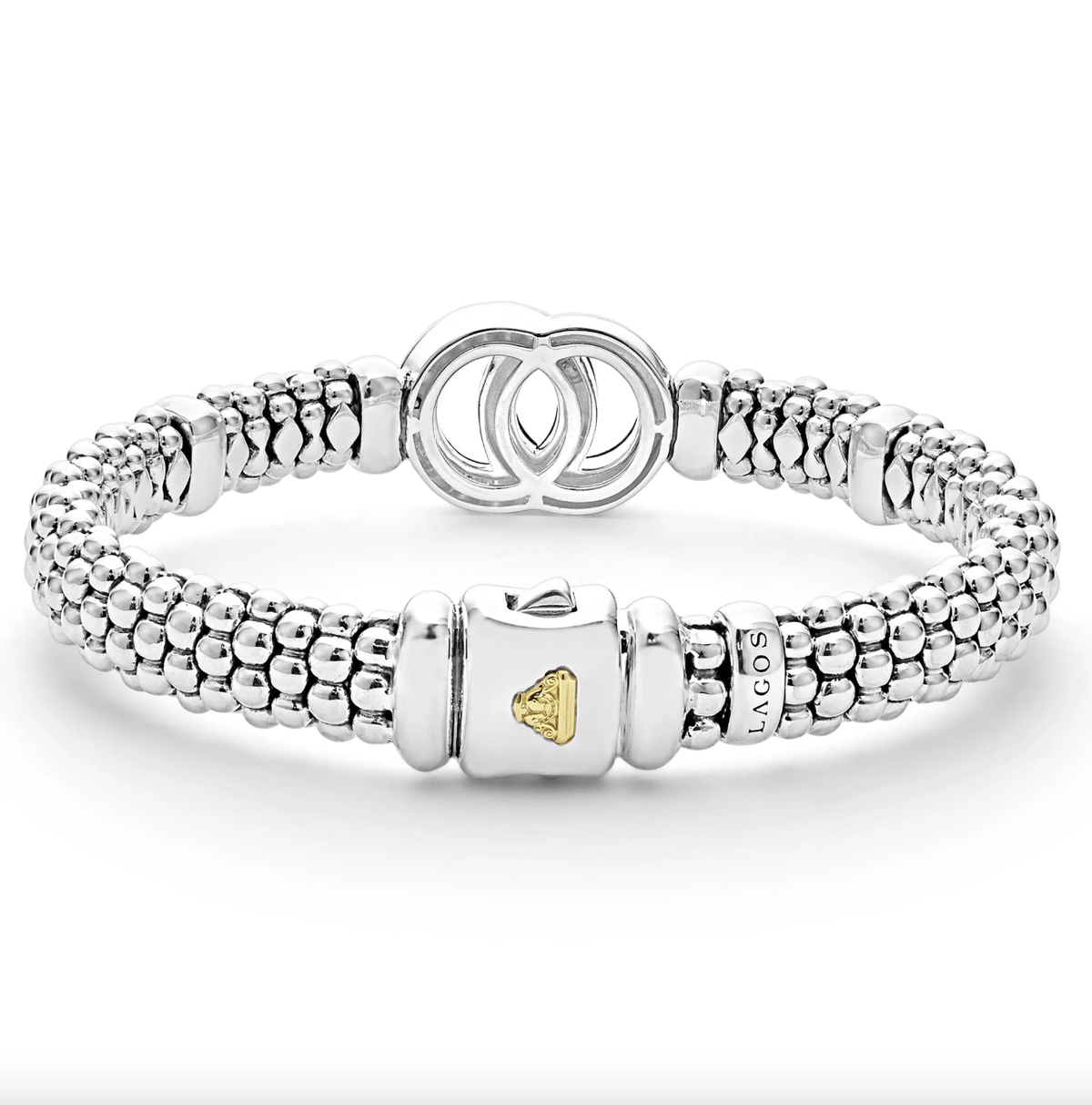 SS/18k Signature Caviar Diamond Interlocking 9mm Bracelet by Lagos