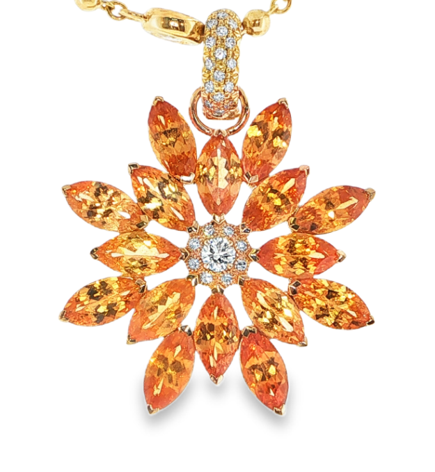 18K Yellow Gold Mandarin Garnet Sunflower Pendant by Erica Courtney