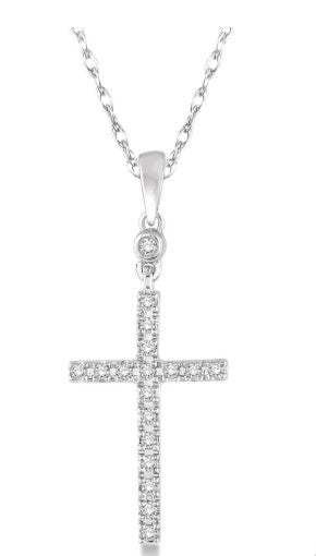 10K WG 1/6cttw Diamond Cross Pendant Necklace Main image