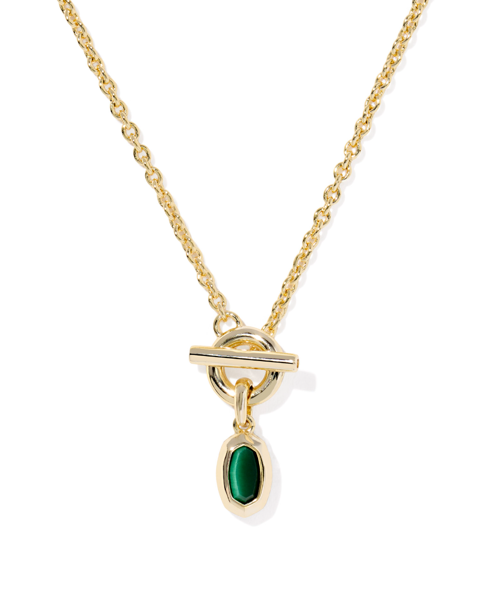 Gold Plated Mini Elisa Toggle Pendant in Green Tiger's Eye by Kendra Scott