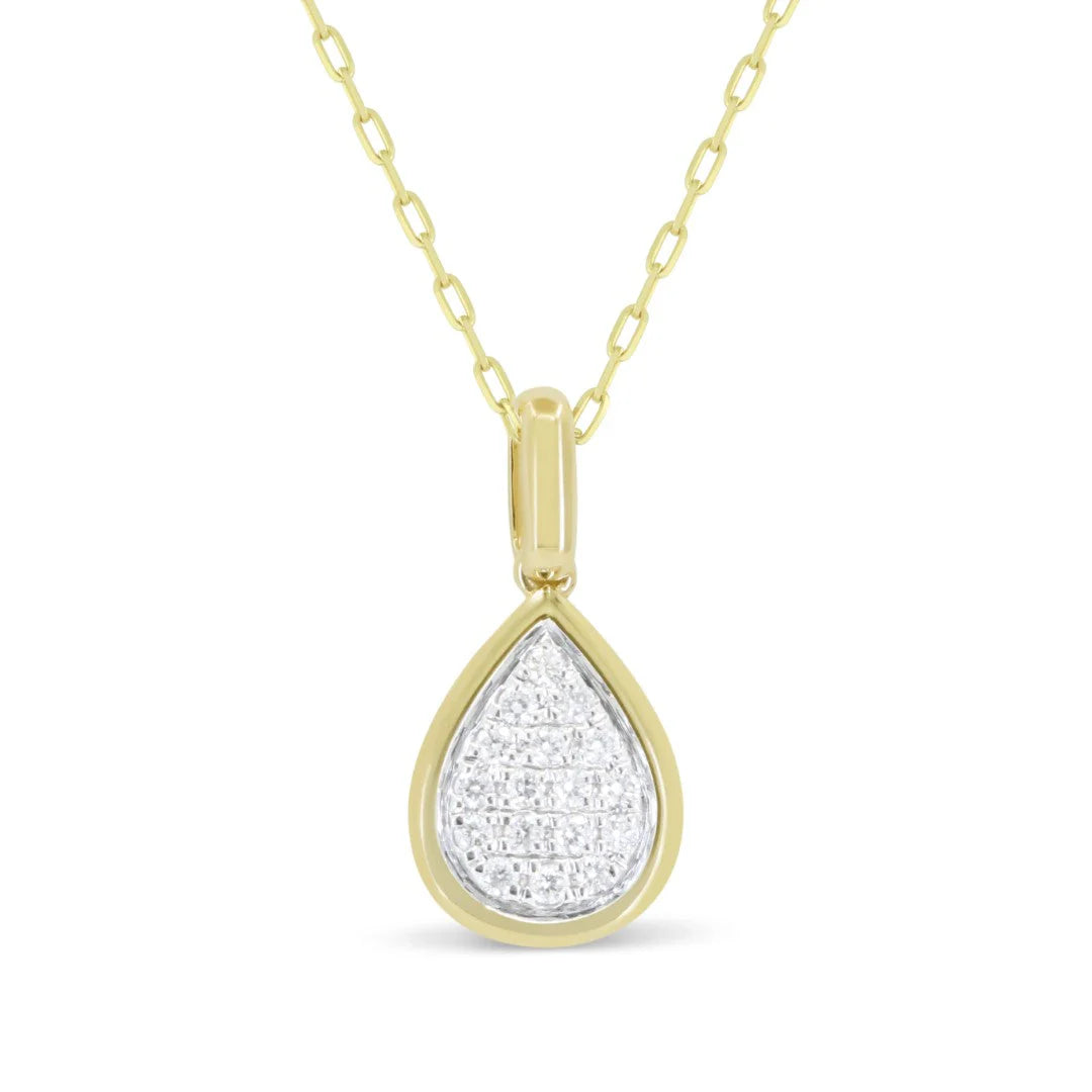 14K YG Pave Diamond Pear Shape Gold Frame Pendant Necklace Main image