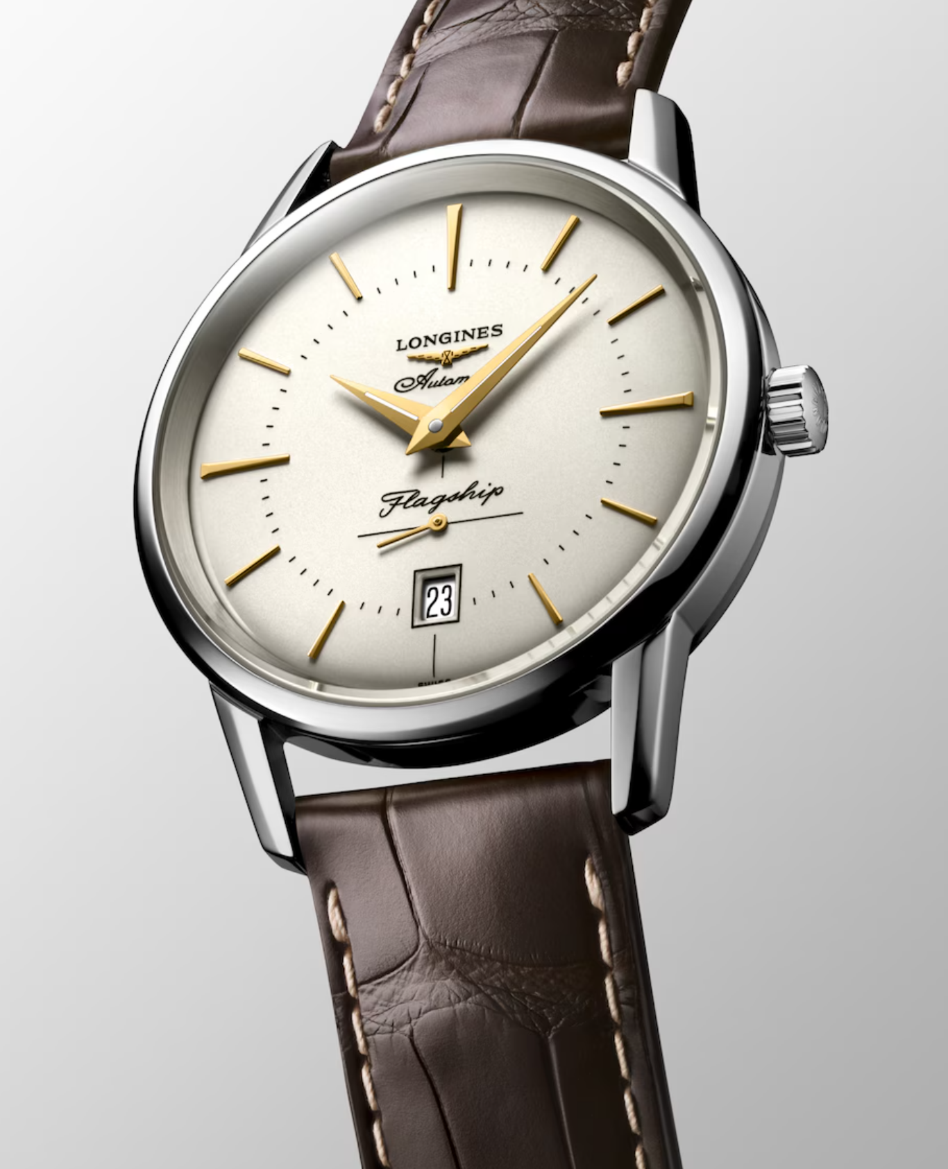 Longines Flagship Heritage 38mm Watch in Opaline Ivory with a Leather Band