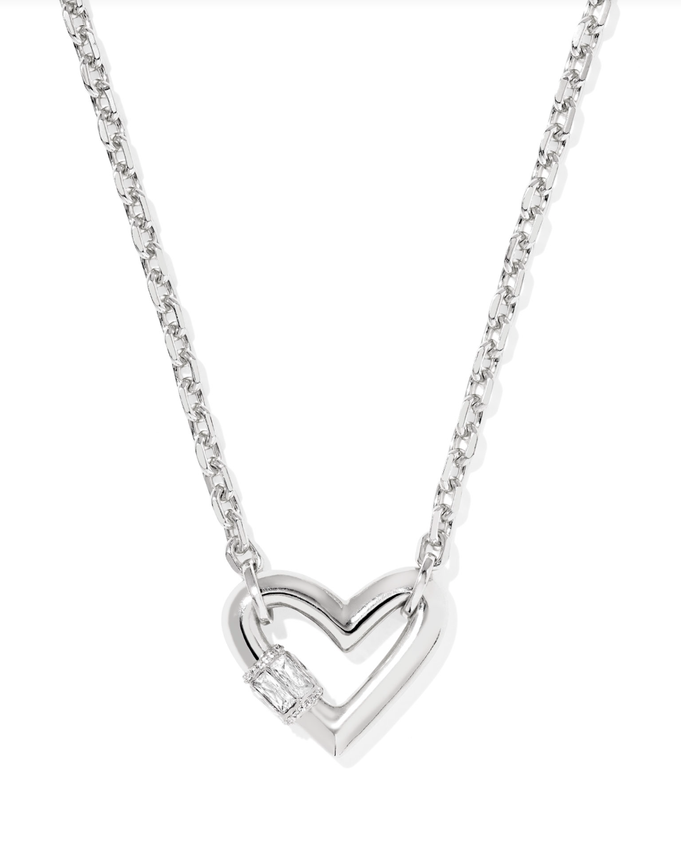 Rhodium Plated Emery Heart Pendant Necklace in White CZ by Kendra Scott Secondary image