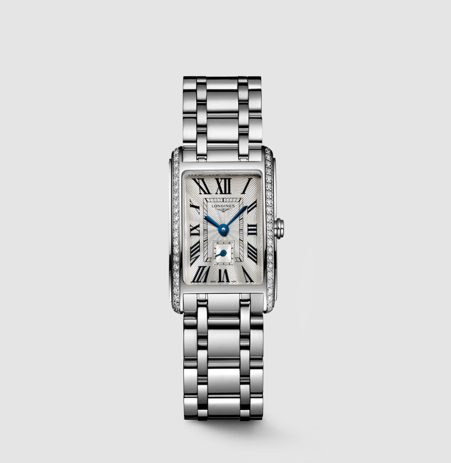 Longines DolceVita 20mm Rectangular Silver Flinqué Ladies Watch with Diamond Accents