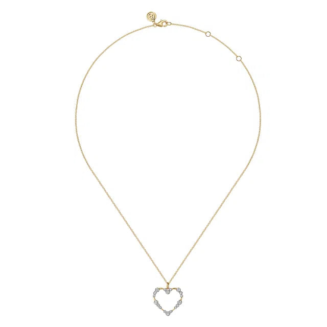 14K YG Graduated Diamond Station Heart Pendant Necklace by Gabriel NY Secondary image