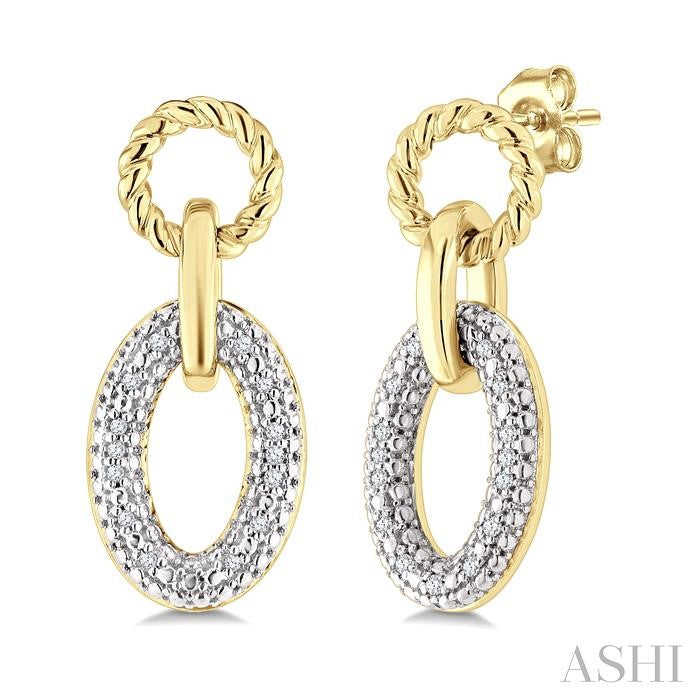 Sterling Silver Gold Vermeil Diamond Oval Drop Earrings