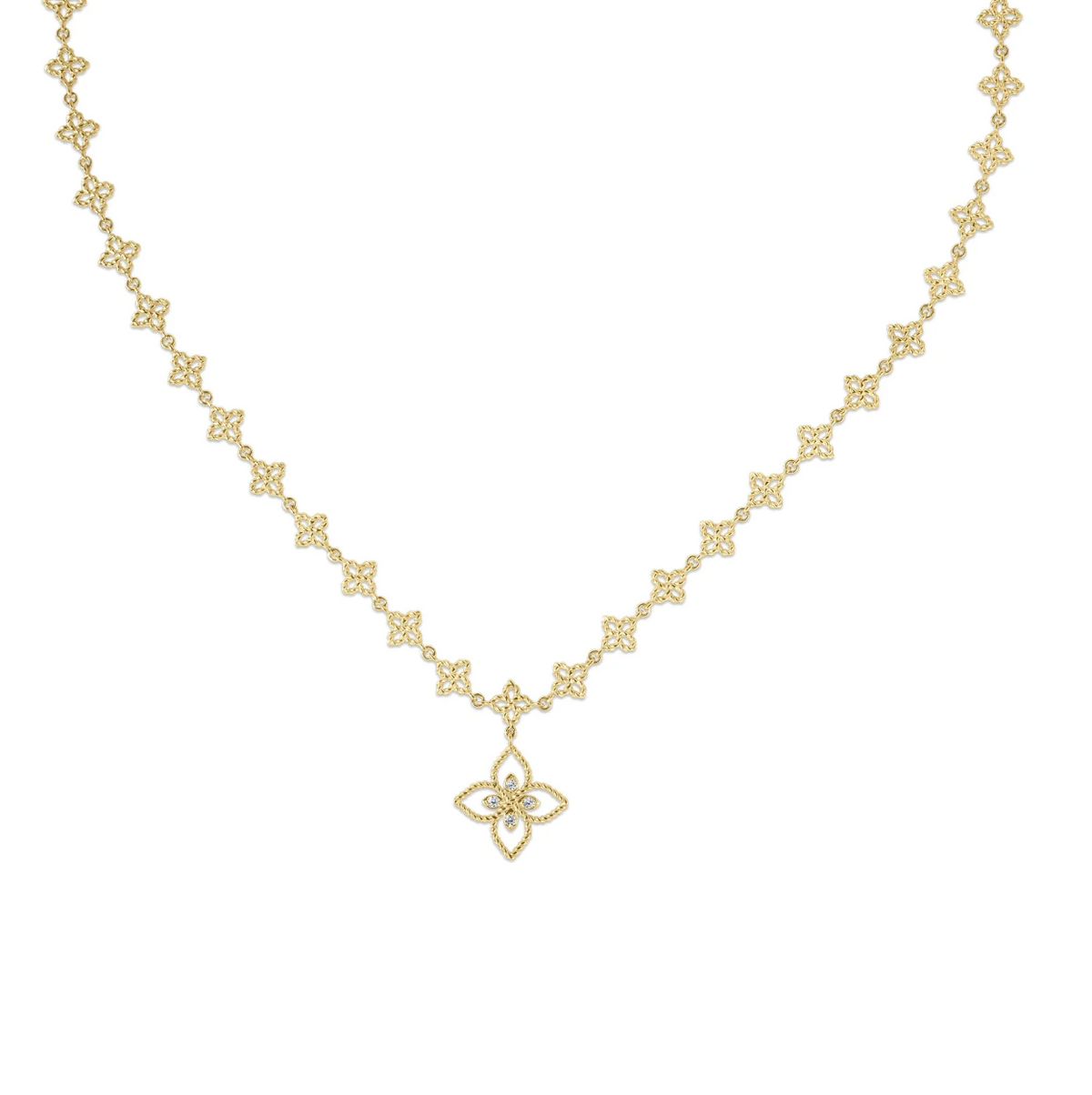 18K Yellow Gold Princess Flower Diamond Drop Necklace by Roberto Coin