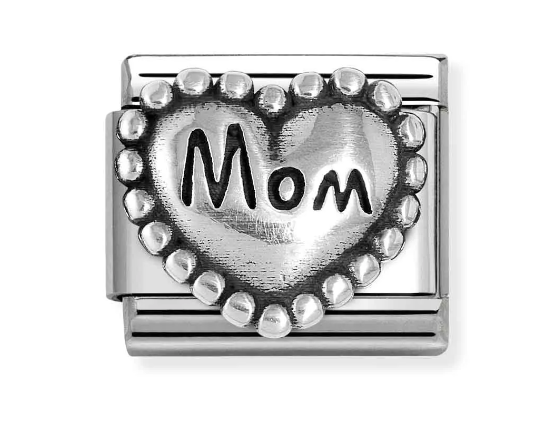 Stainless Steel & Sterling Silver Vintage Mom Heart Charm Main image
