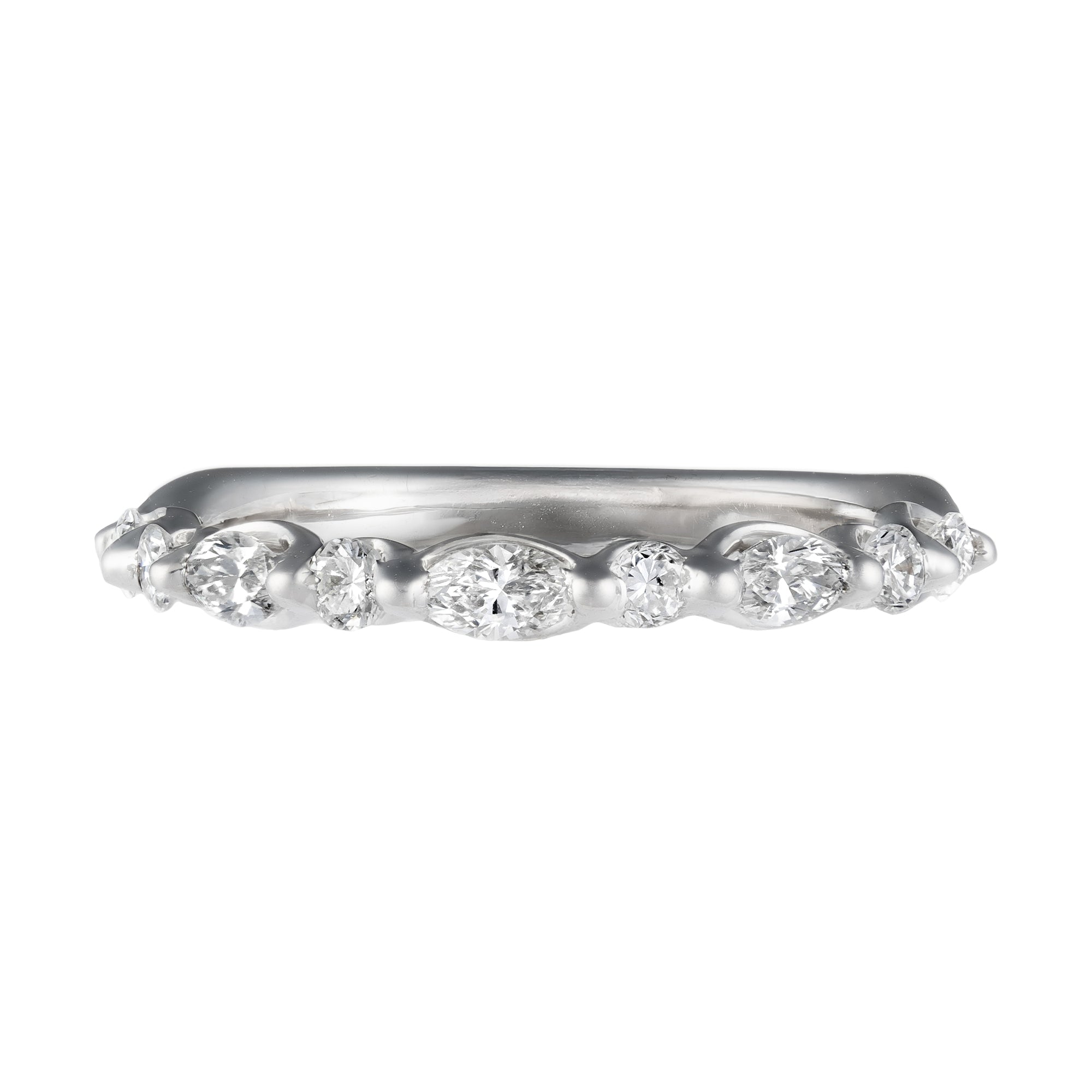 14k White Gold 0.75cttw Alternating Marquise & Round Diamond Wedding Band