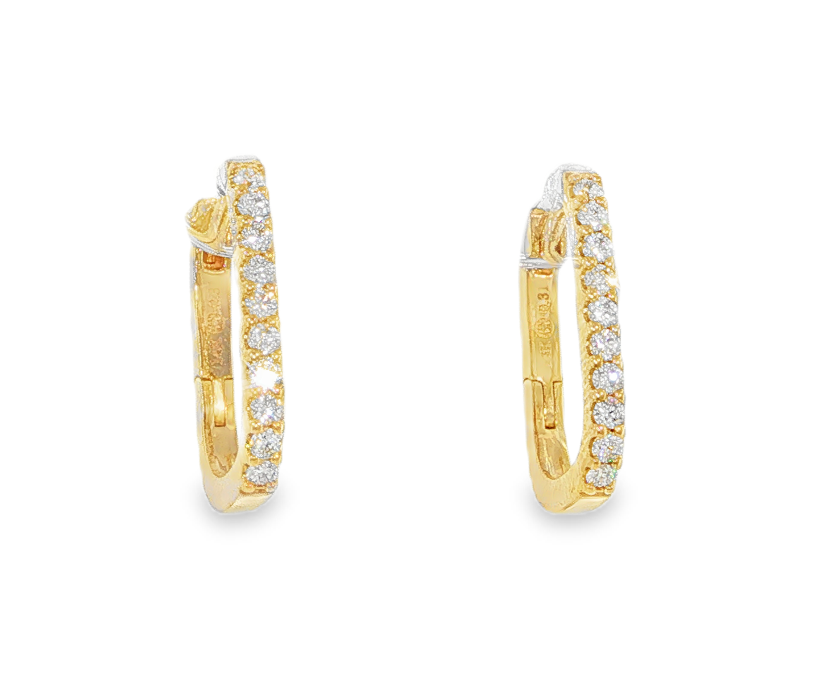 14K Yellow Gold Small Diamond Square Hoops Main image