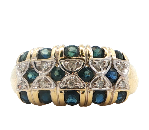 14K YG Sapphire & Diamond Geometric Band *Estate Item Sold as is, Final Sale*