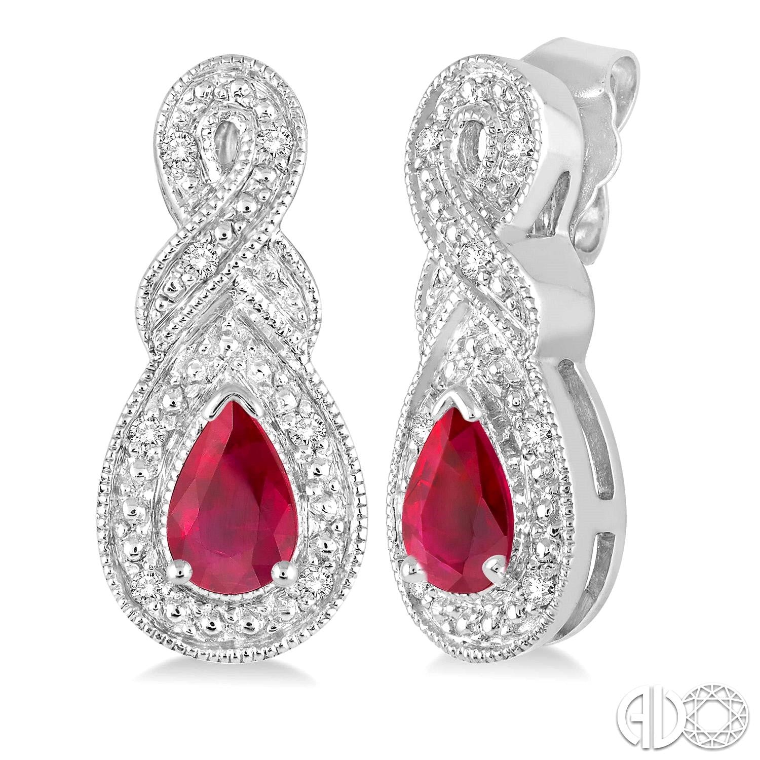 SS PEAR RUBY  5X3MM .05CTTW DIA EARRINGS