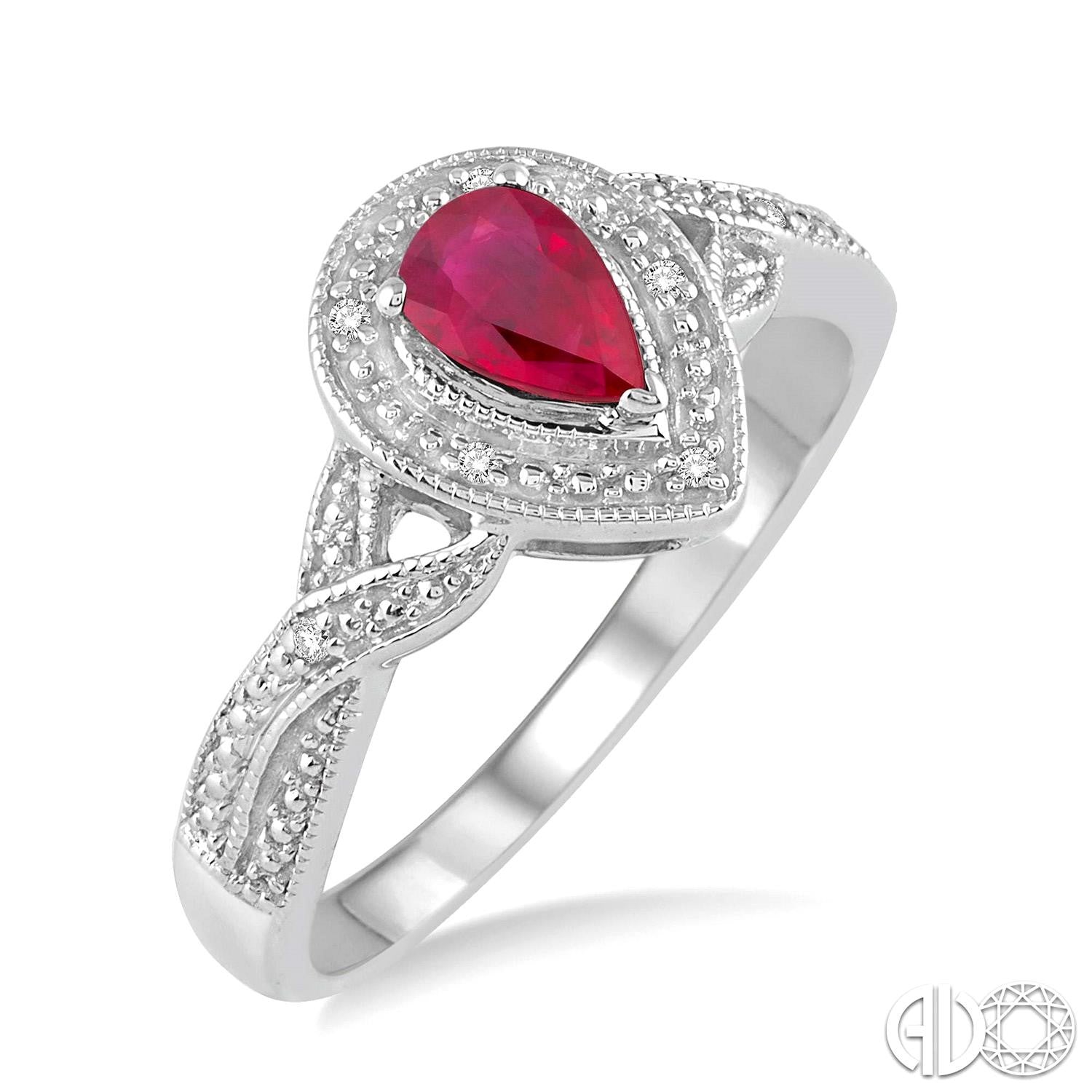 SS 6X4MM PEAR RUBY .03cttw DIA RING