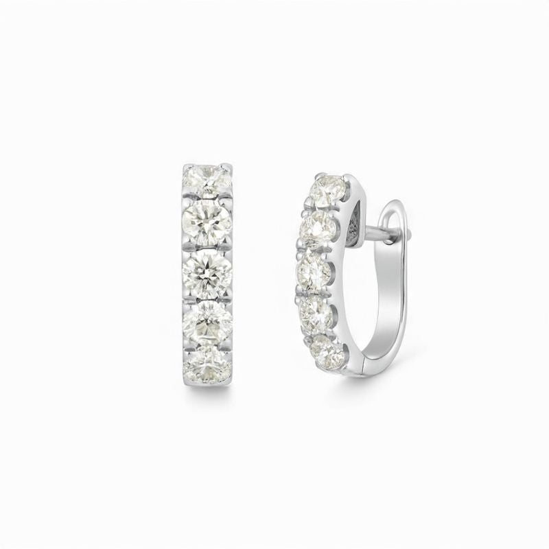 14K WG Five Diamond Huggie Earrings Main image