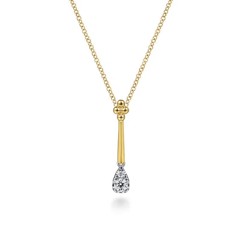 14K Two-Tone Bujukan Clover & Diamond Pear Shape Drop Pendant Necklace by Gabriel NY