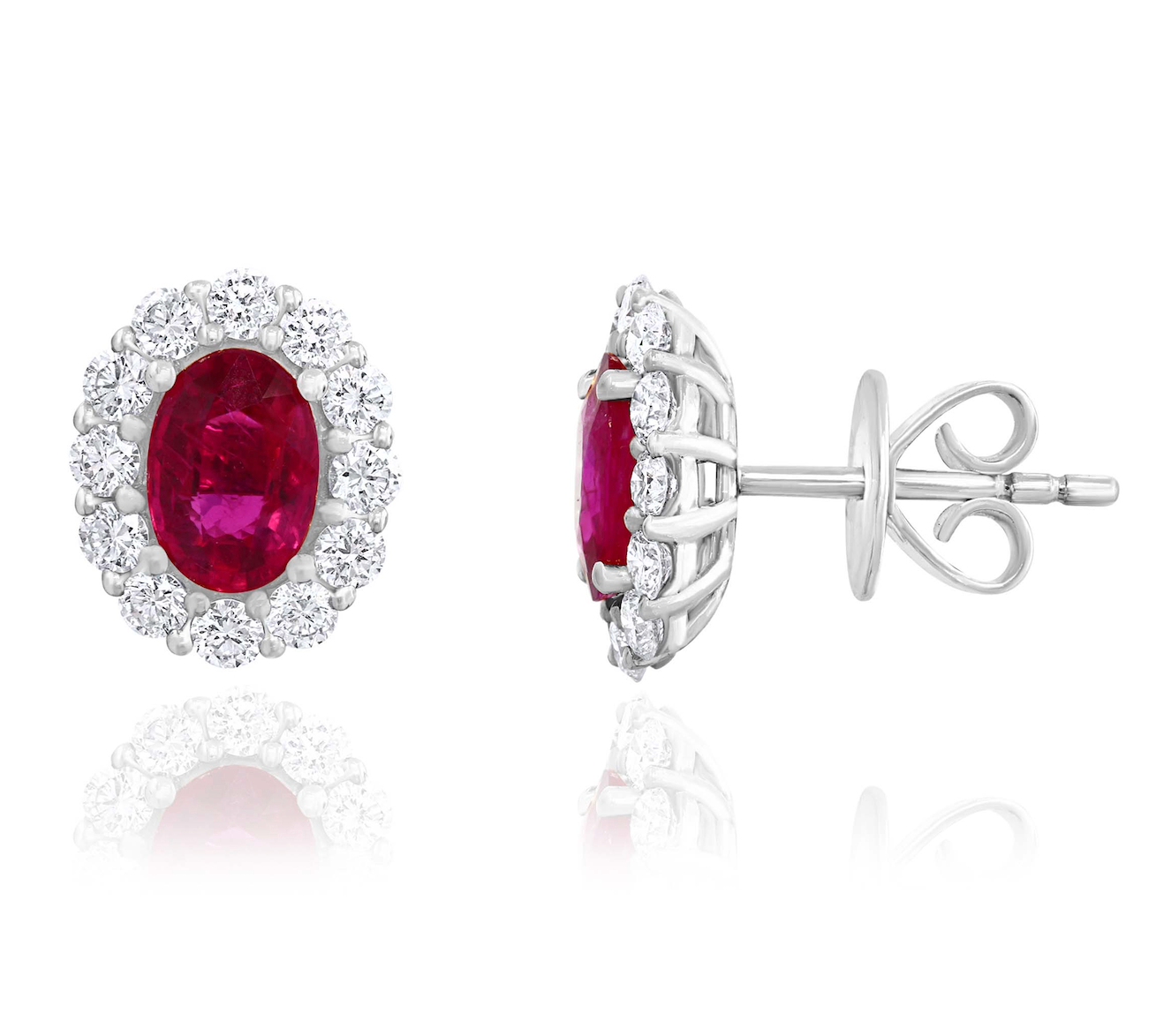 18K WG Oval Ruby & Diamond Halo Studs Main image