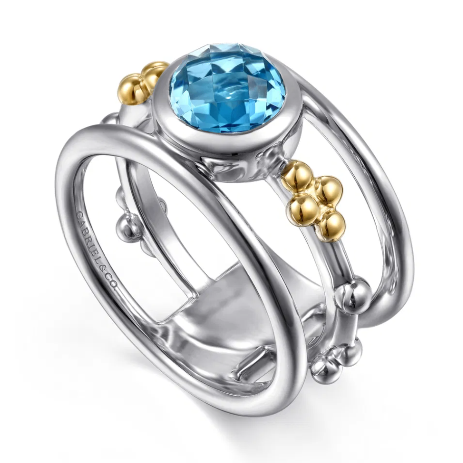 Sterling Silver & 14K YG Bujukan Blue Topaz Wide Band Ring by Gabriel NY