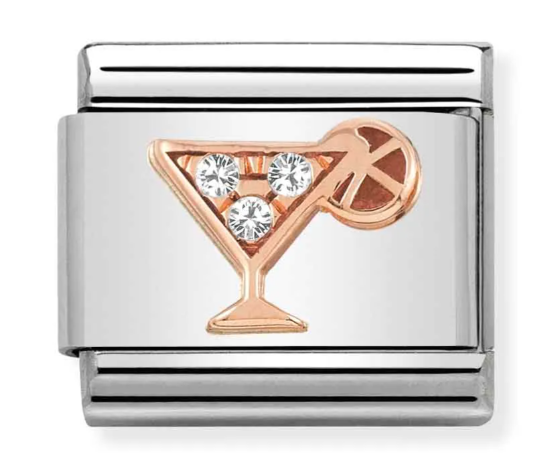 Stainless Steel & 9K Rose Gold Cocktail Charm with CZ Main image