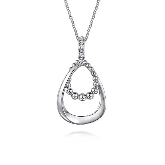 Sterling Silver White Sapphire Bujukan Teardrop Pendant Necklace by Gabriel NY