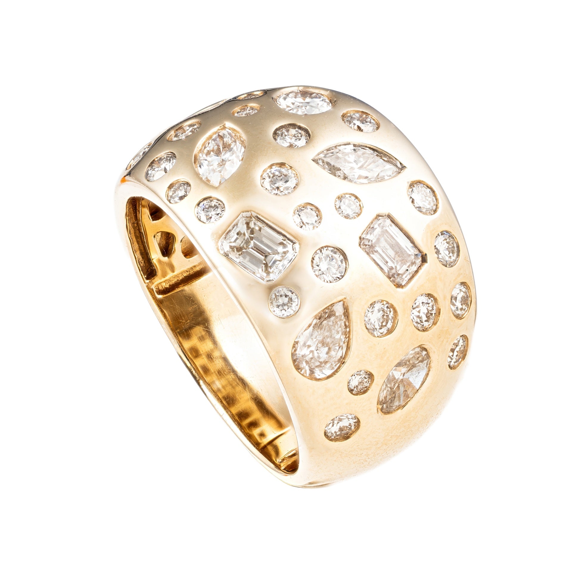 14K YG Diamond Confetti Wide Domed Band
