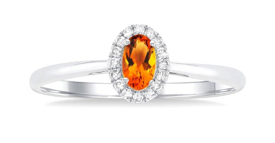 10K WG 5x3 Oval Citrine & .07cttw Dia Halo Ring
