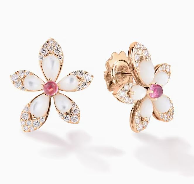 18K Rose Gold Tiare Diamond, Pearl & Rubellite Stud Earrings by Roberto Coin Main image