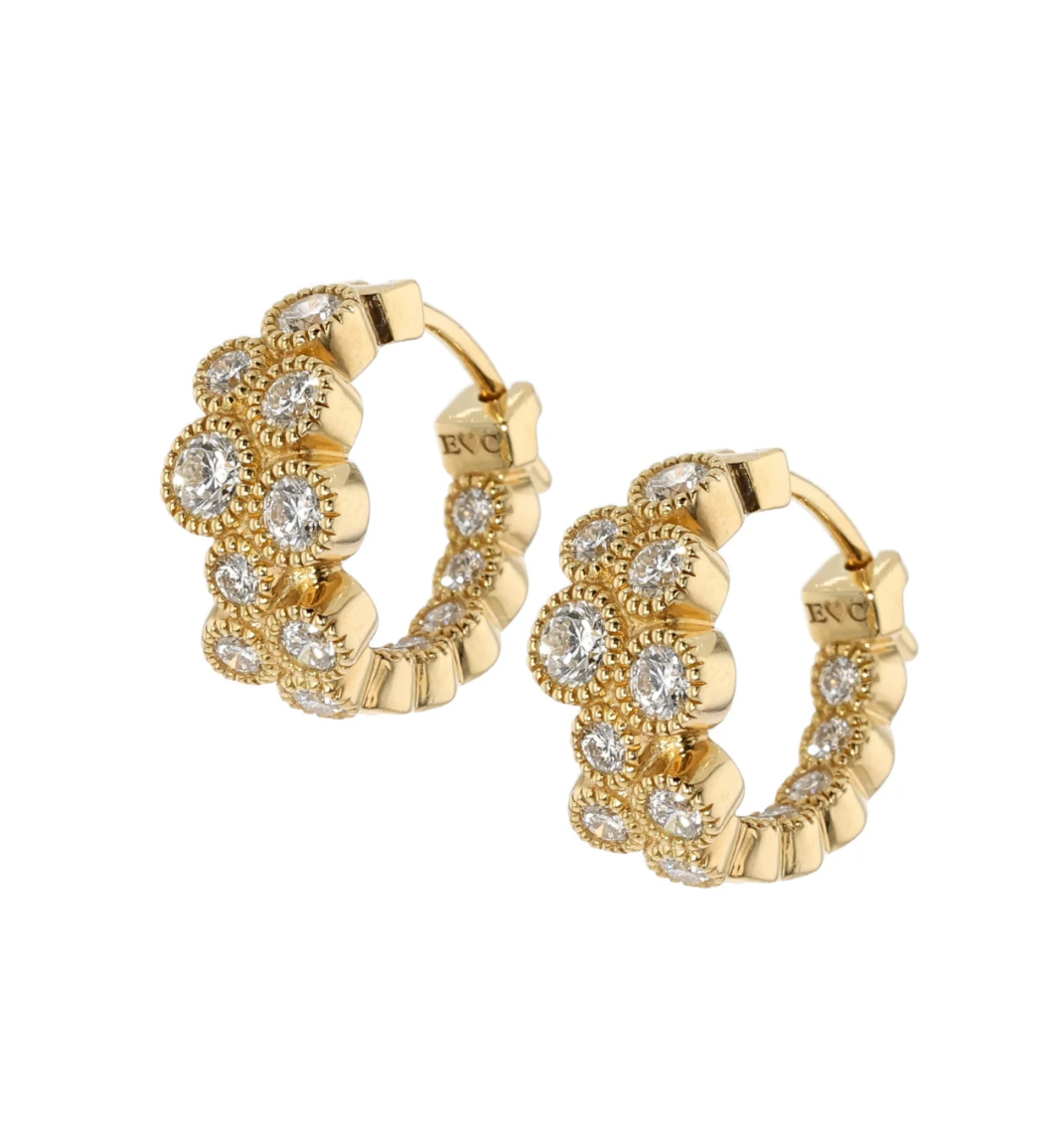 18K Yellow Gold Inside Out Random Scatter Diamond Huggies by Erica Courtney Main image