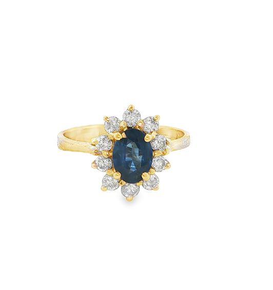 14K Yellow Gold Oval Blue Sapphire & Diamond Halo Ring *Estate Item Sold as is, Final Sale* Main image